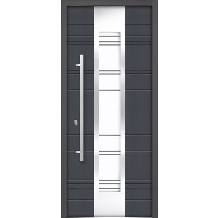 VDOMDOORS Front Exterior Prehung Frosted Glass Steel Door 36x80 " InswingDeux 0757 GraphiteLite Inserts Modern DEUX0757ED-GRE-36-RH